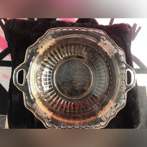 1930 Vintage Pink Depression Glass Bowl and Octagon Shaped Plate Set